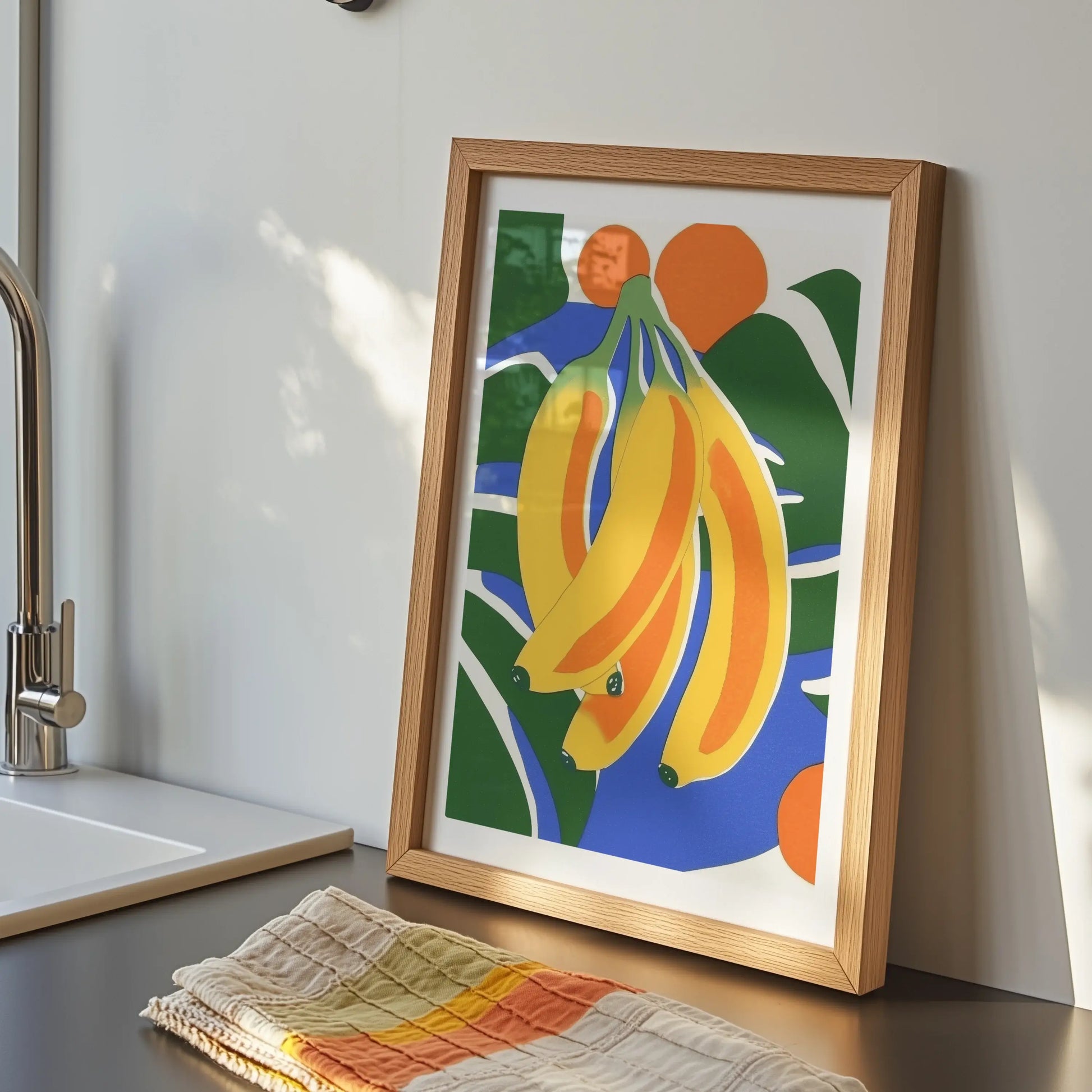 Bananas and Oranges on Blue