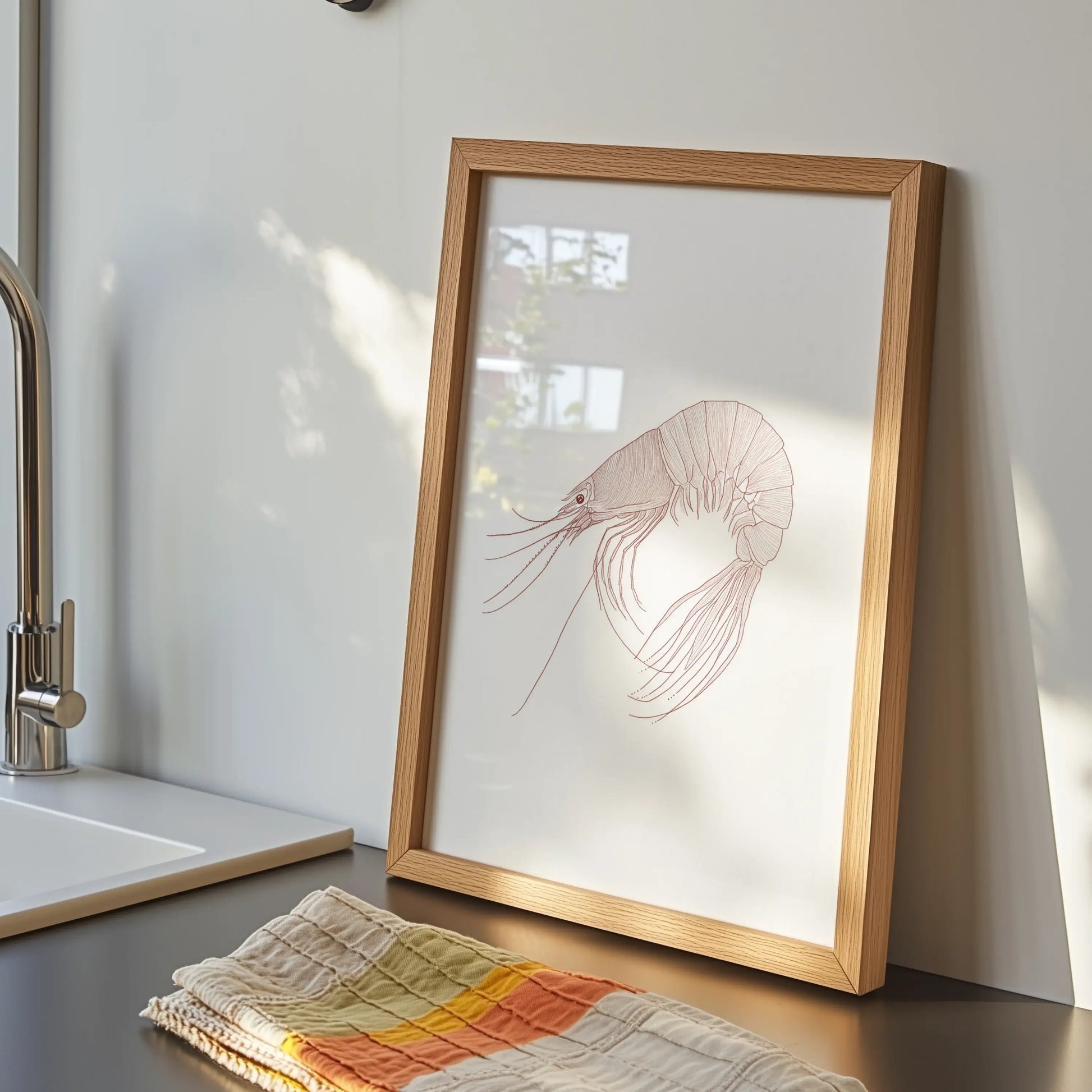 Minimalist Crimson Shrimp Study