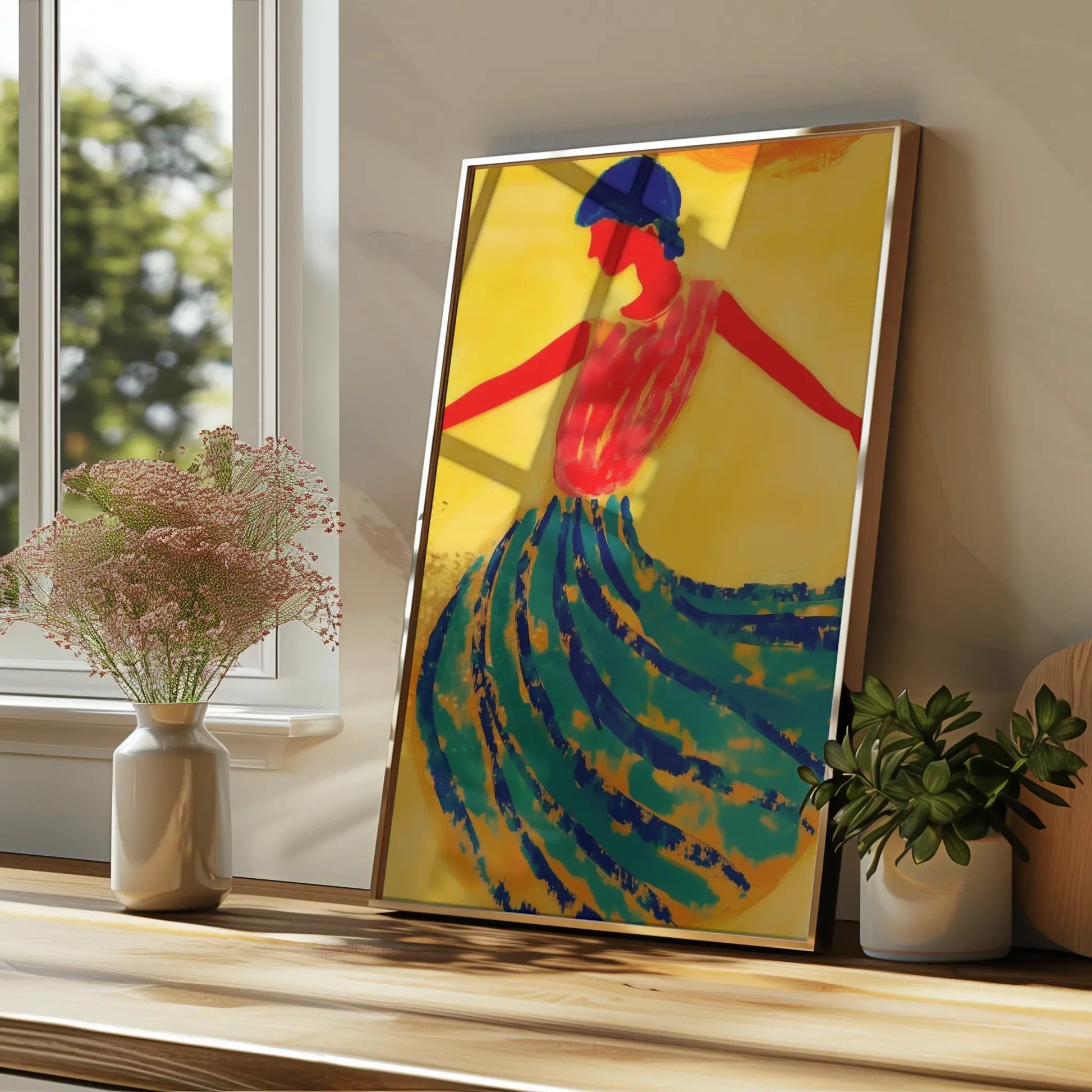 Vibrant Dance in Amber and Teal